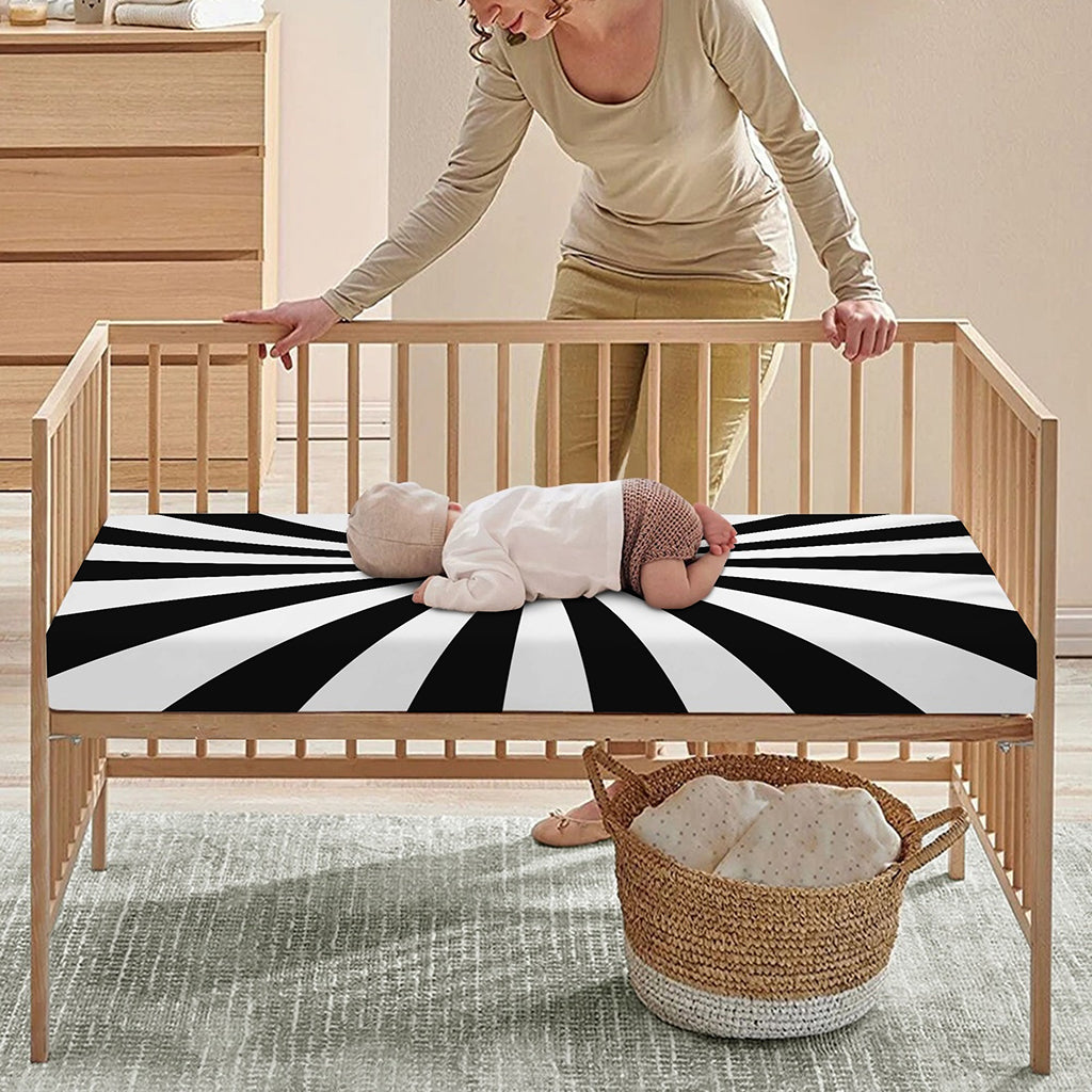 Black And White Radial Rays Print Baby Crib Sheet