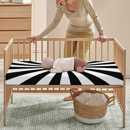 Black And White Radial Rays Print Baby Crib Sheet