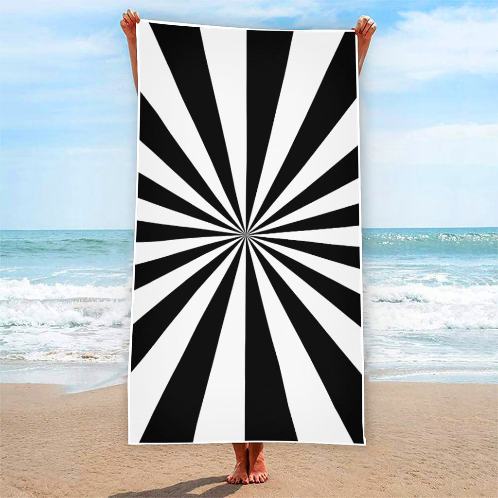 Black And White Radial Rays Print Beach Towel