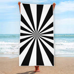 Black And White Radial Rays Print Beach Towel