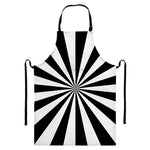 Black And White Radial Rays Print Bib Apron With Pocket
