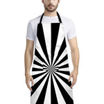 Black And White Radial Rays Print Bib Apron With Pocket