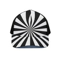 Black And White Radial Rays Print Black Mesh Trucker Hat