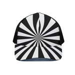 Black And White Radial Rays Print Black Mesh Trucker Cap