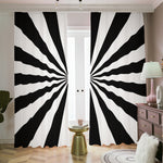 Black And White Radial Rays Print Blackout Pencil Pleat Curtains