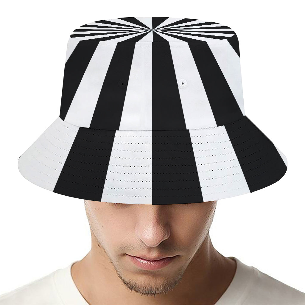 Black And White Radial Rays Print Bucket Hat