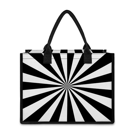 Black And White Radial Rays Print Canvas Tote Bag