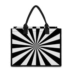 Black And White Radial Rays Print Canvas Tote Bag