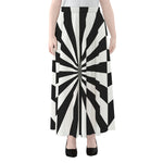 Black And White Radial Rays Print Chiffon Maxi Skirt