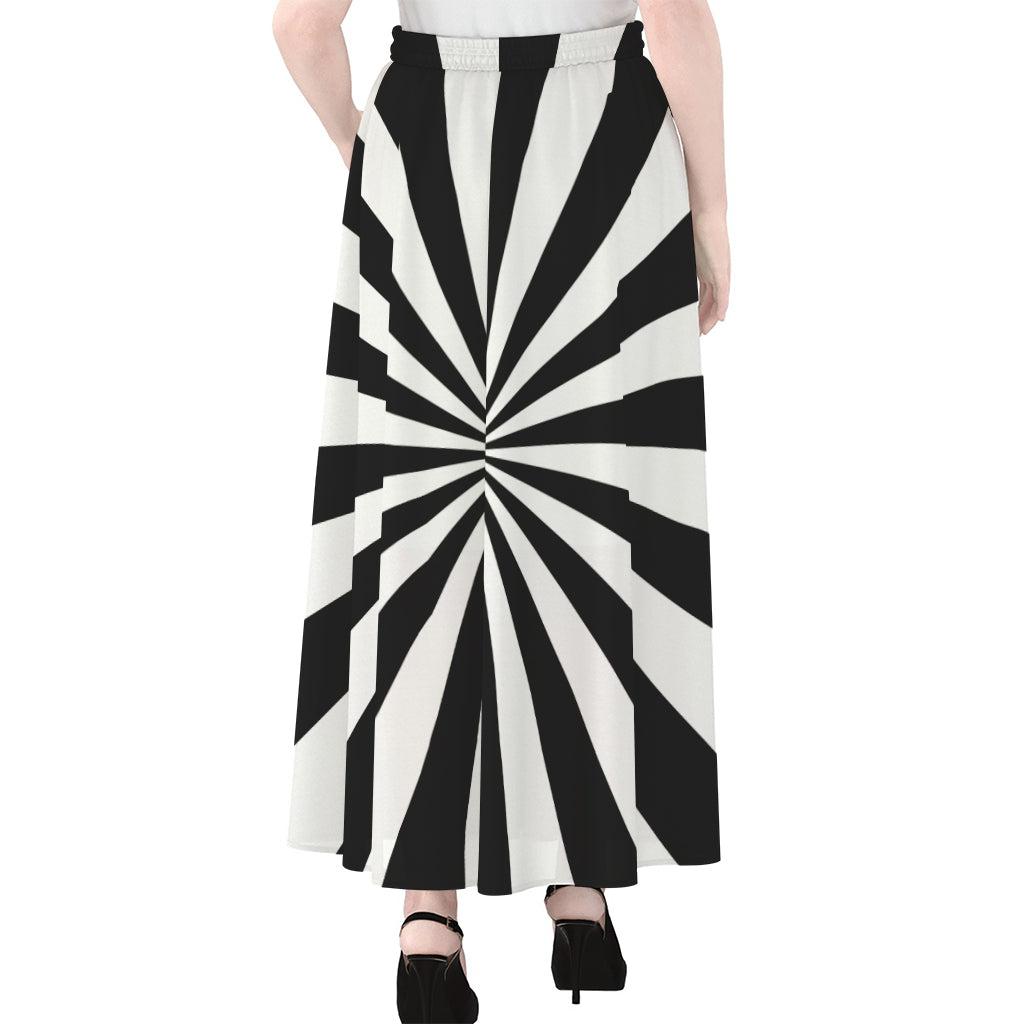 Black And White Radial Rays Print Chiffon Maxi Skirt