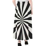 Black And White Radial Rays Print Chiffon Maxi Skirt