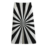 Black And White Radial Rays Print Cotton Front Slit Maxi Skirt