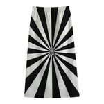 Black And White Radial Rays Print Cotton Front Slit Maxi Skirt
