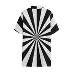 Black And White Radial Rays Print Cotton Hawaiian Shirt