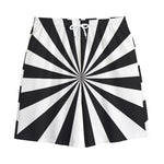Black And White Radial Rays Print Cotton Shorts