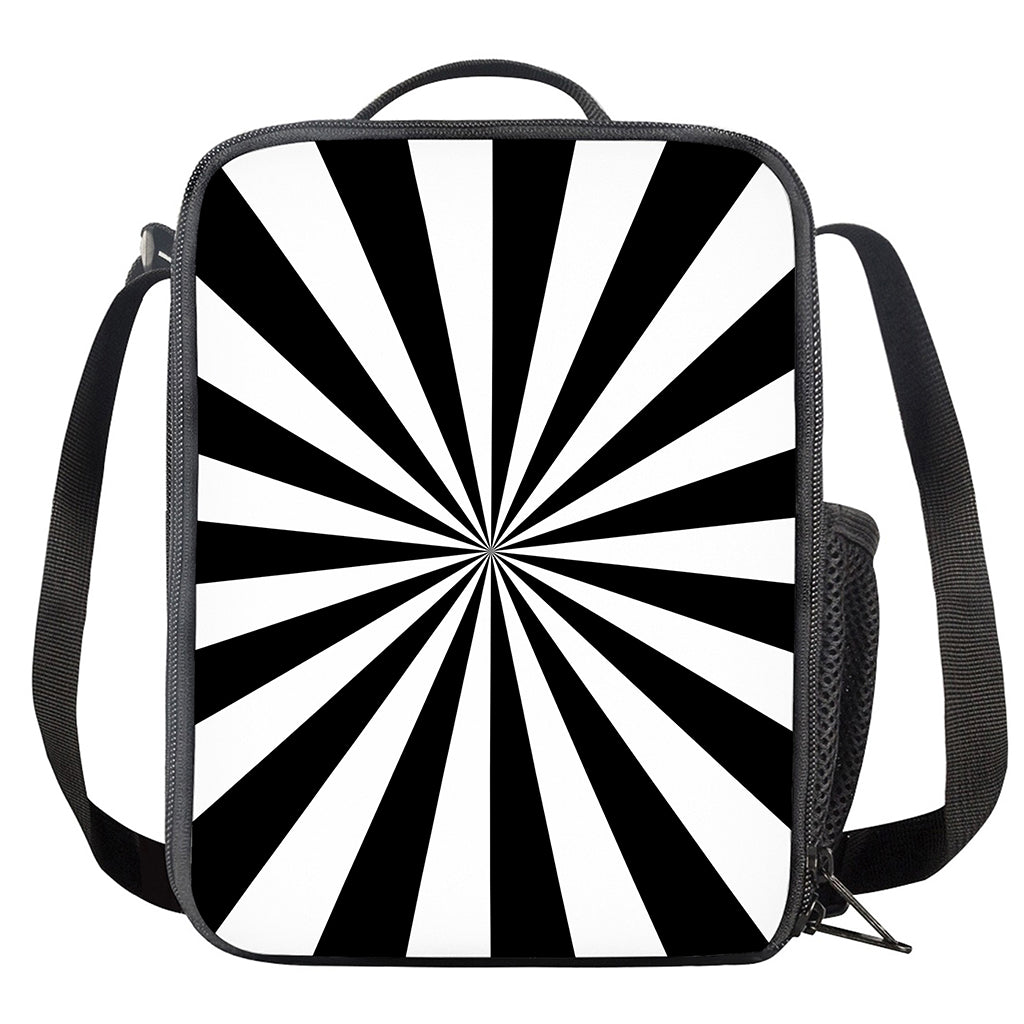 Black And White Radial Rays Print Crossbody Lunch Bag