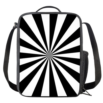 Black And White Radial Rays Print Crossbody Lunch Bag