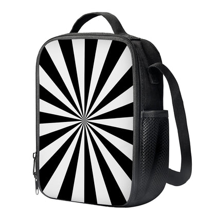 Black And White Radial Rays Print Crossbody Lunch Bag