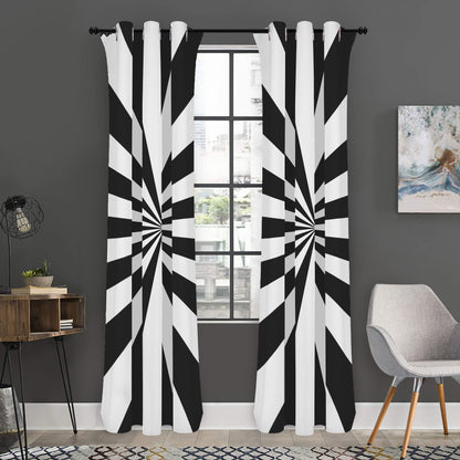 Black And White Radial Rays Print Curtain