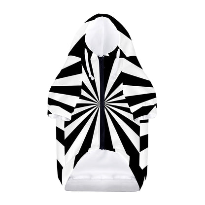 Black And White Radial Rays Print Dog Zip Up Hoodie