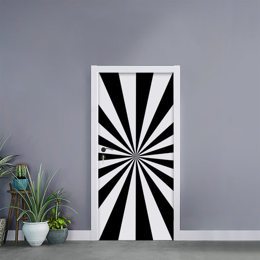 Black And White Radial Rays Print Door Sticker
