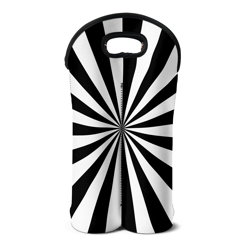 Black And White Radial Rays Print Double Neoprene Wine Tote