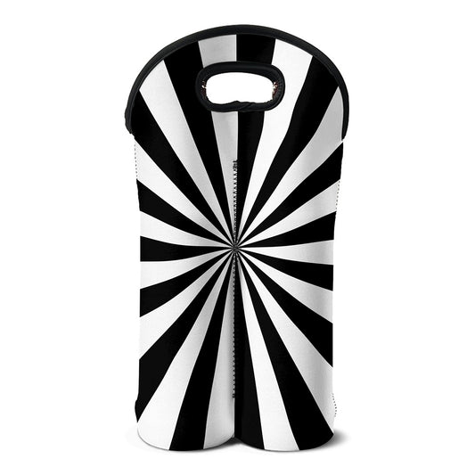 Black And White Radial Rays Print Double Neoprene Wine Tote