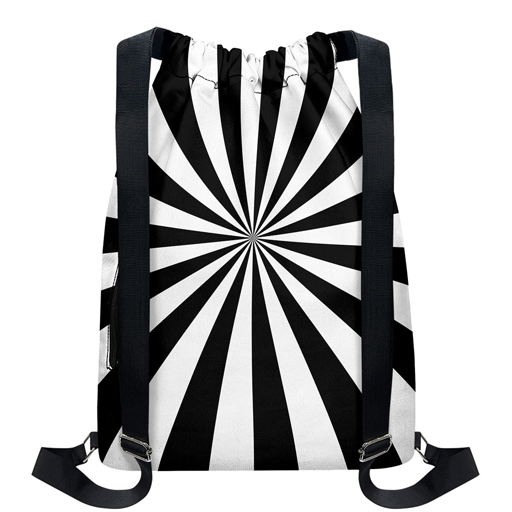 Black And White Radial Rays Print Drawstring Backpack