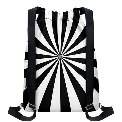 Black And White Radial Rays Print Drawstring Backpack