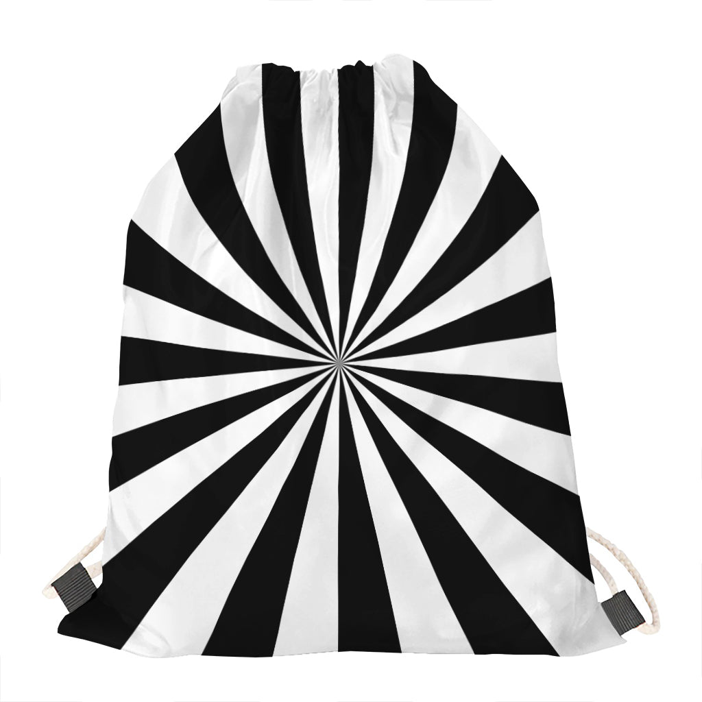Black And White Radial Rays Print Drawstring Bag