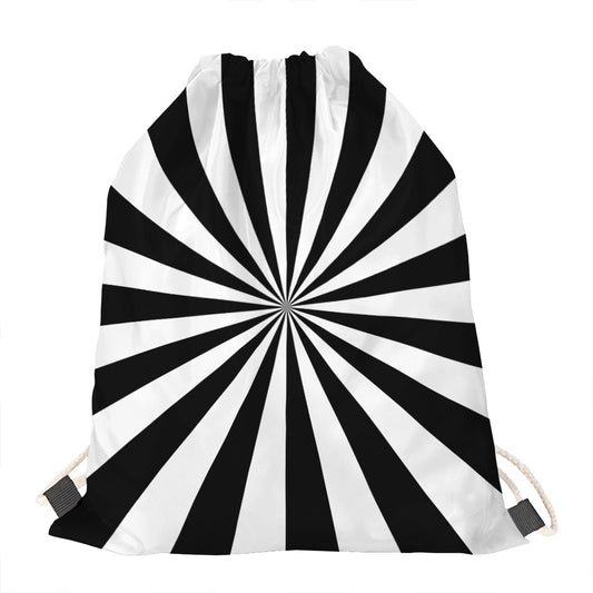 Black And White Radial Rays Print Drawstring Bag