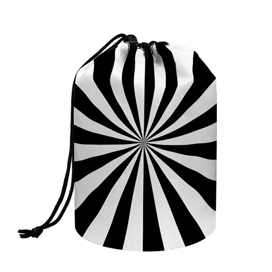 Black And White Radial Rays Print Drawstring Makeup Bag