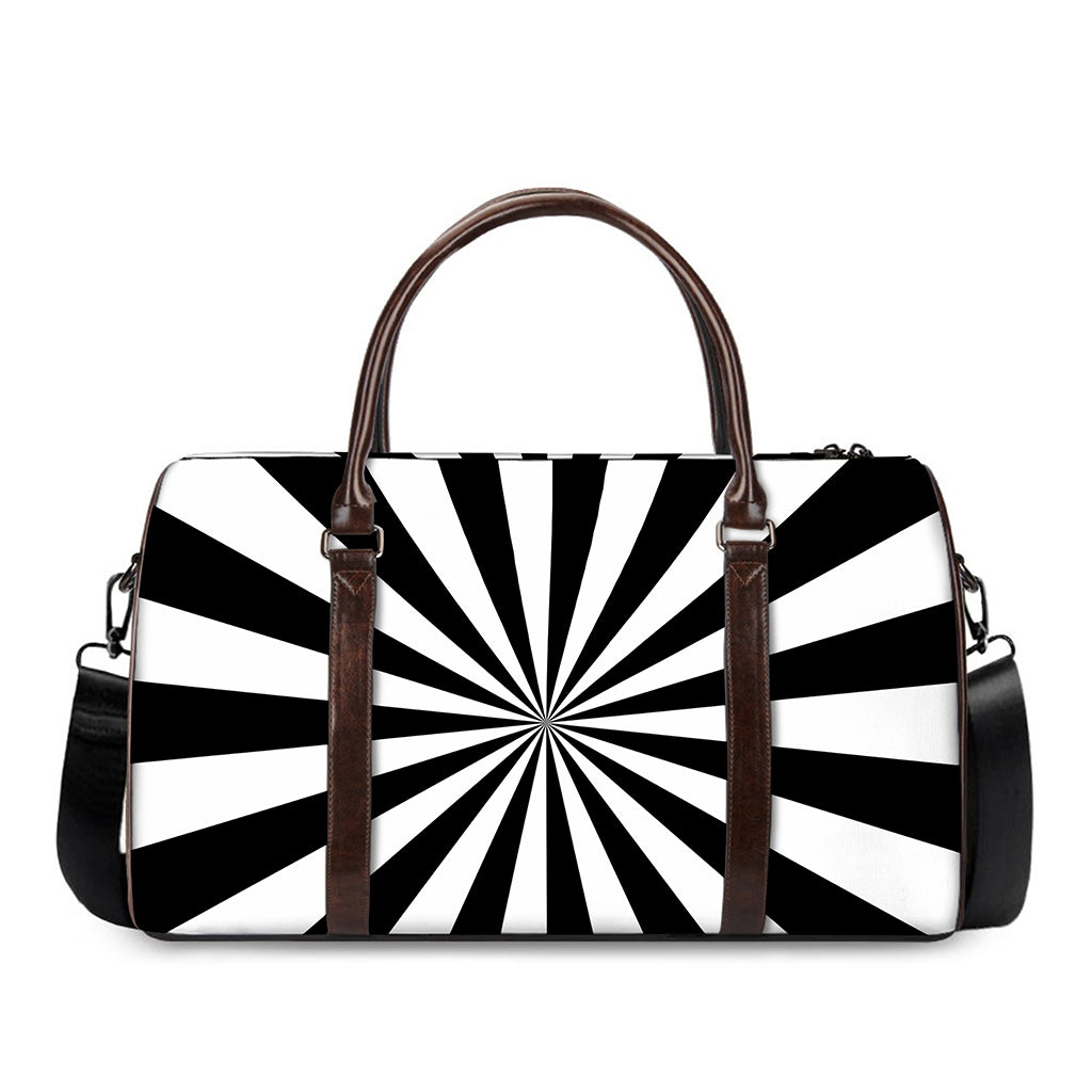 Black And White Radial Rays Print Duffle Bag