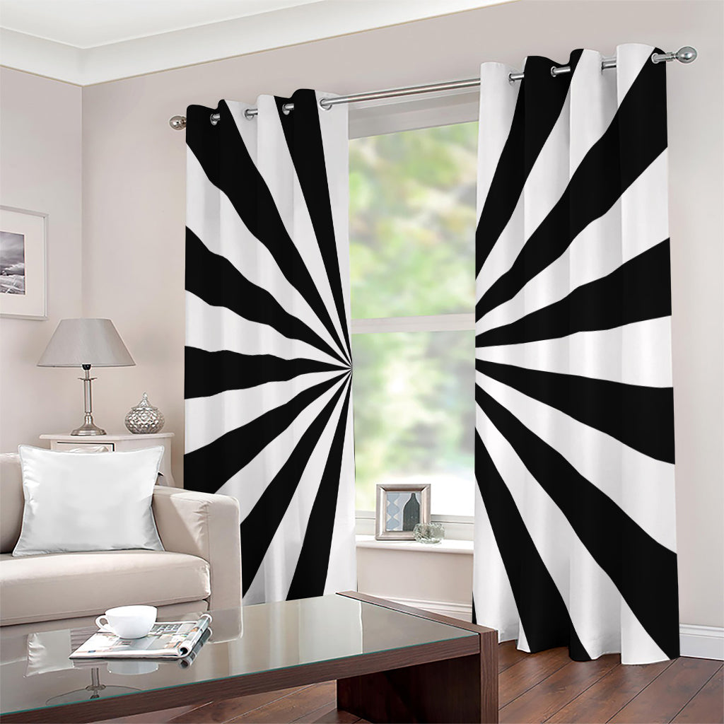 Black And White Radial Rays Print Extra Wide Grommet Curtains