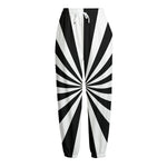 Black And White Radial Rays Print Fleece Lined Knit Pants