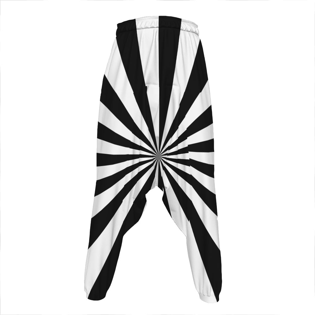 Black And White Radial Rays Print Hammer Pants