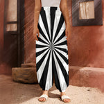 Black And White Radial Rays Print Harem Pants