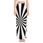 Black And White Radial Rays Print High Slit Maxi Skirt