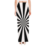 Black And White Radial Rays Print High Slit Maxi Skirt