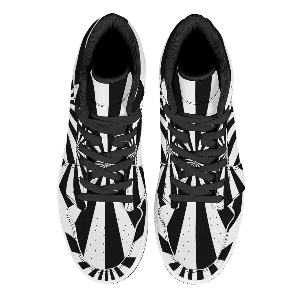 Black And White Radial Rays Print High Top Leather Sneakers