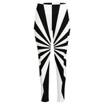 Black And White Radial Rays Print High-Waisted Pocket Leggings