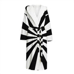 Black And White Radial Rays Print Hooded Bathrobe