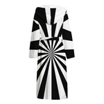 Black And White Radial Rays Print Hooded Bathrobe