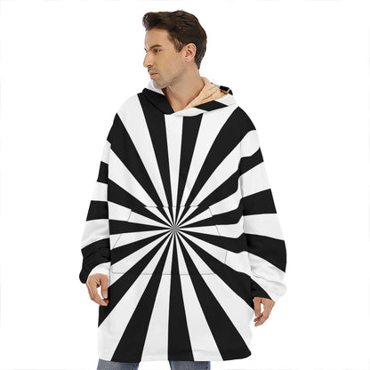Black And White Radial Rays Print Hoodie Blanket