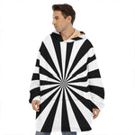 Black And White Radial Rays Print Hoodie Blanket