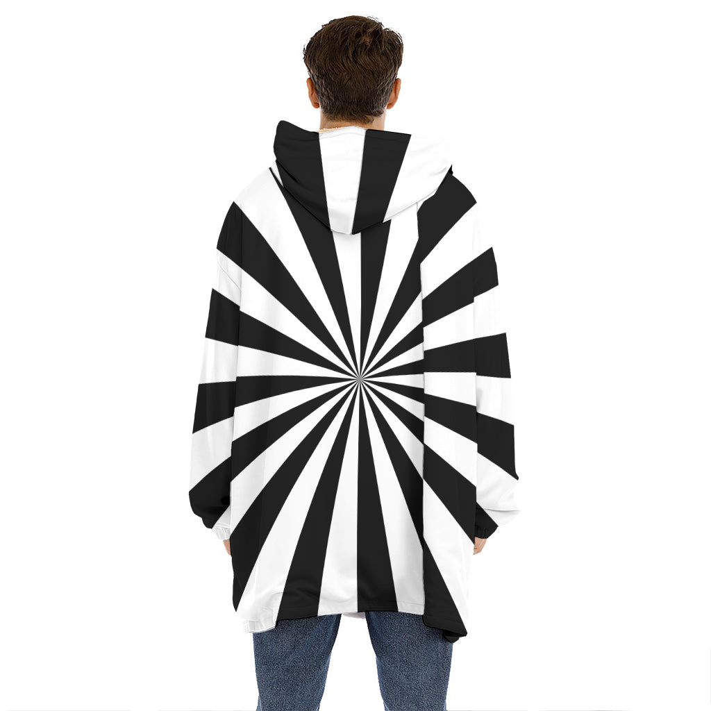 Black And White Radial Rays Print Hoodie Blanket