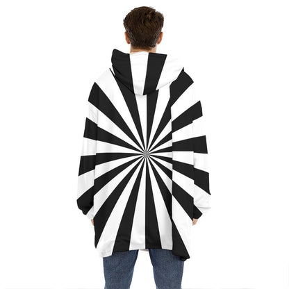 Black And White Radial Rays Print Hoodie Blanket