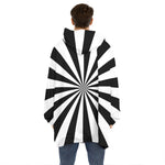 Black And White Radial Rays Print Hoodie Blanket