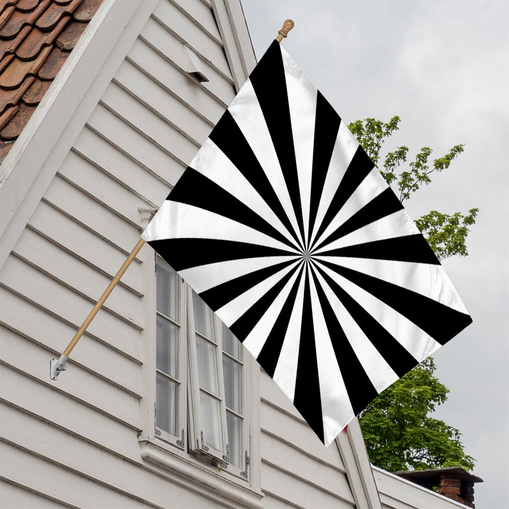 Black And White Radial Rays Print House Flag