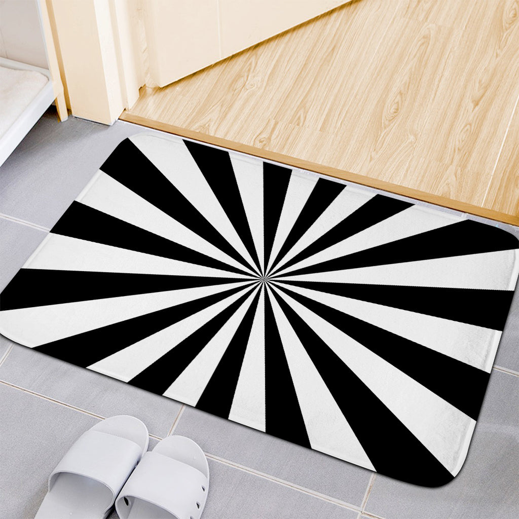 Black And White Radial Rays Print Indoor Door Mat